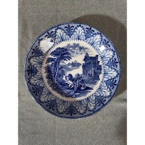 Antique Cauldon Blue & White Chariot Saucer Small Plate 1900s Victorian Decor